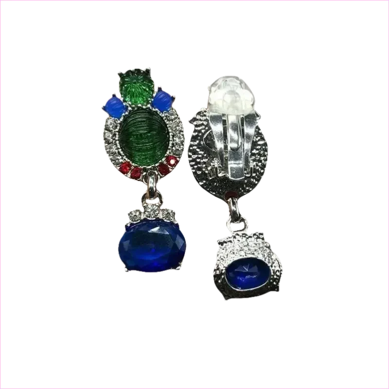 Blue Rhinestone Necklace and Earrings Set with Gemstone Accents