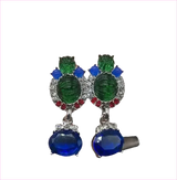 Blue Rhinestone Necklace and Earrings Set with Gemstone Accents
