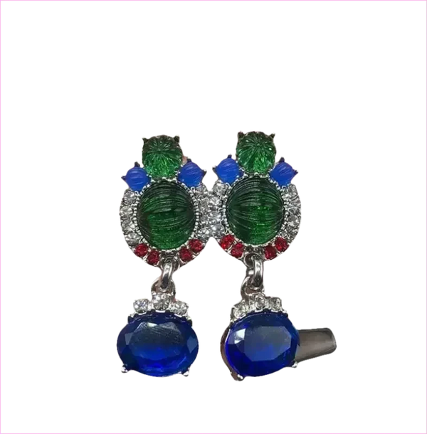 Blue Rhinestone Necklace and Earrings Set with Gemstone Accents