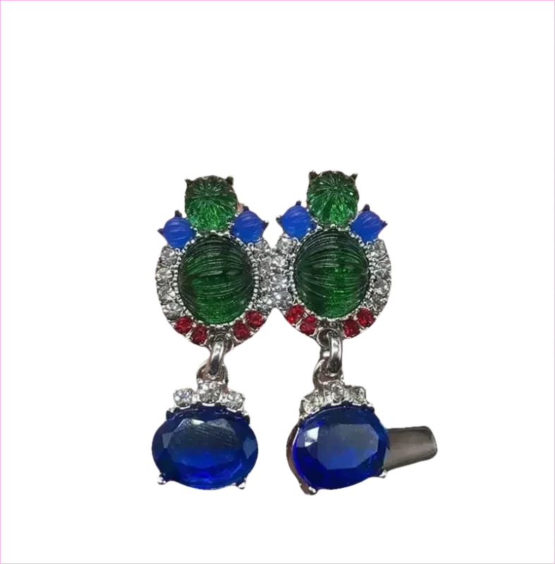 Blue Rhinestone Necklace and Earrings Set with Gemstone Accents
