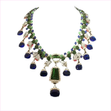 Blue Rhinestone Necklace and Earrings Set with Gemstone Accents