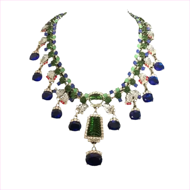 Blue Rhinestone Necklace and Earrings Set with Gemstone Accents
