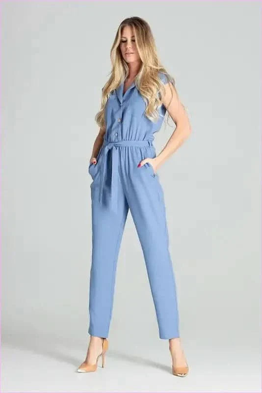 Blue Sleeveless Jumpsuit Unique Style Fashion