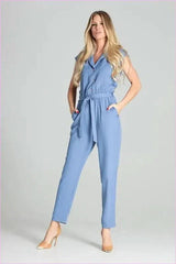 Blue Sleeveless Jumpsuit Unique Style Fashion