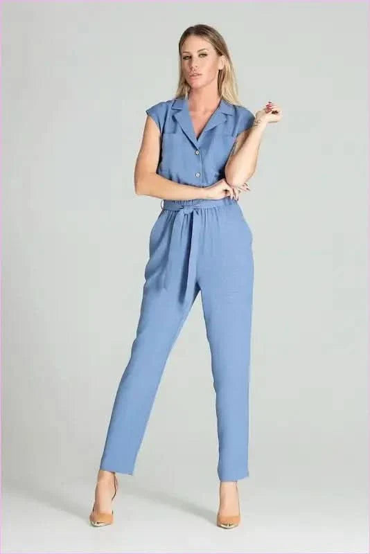 Blue Sleeveless Jumpsuit Unique Style Fashion