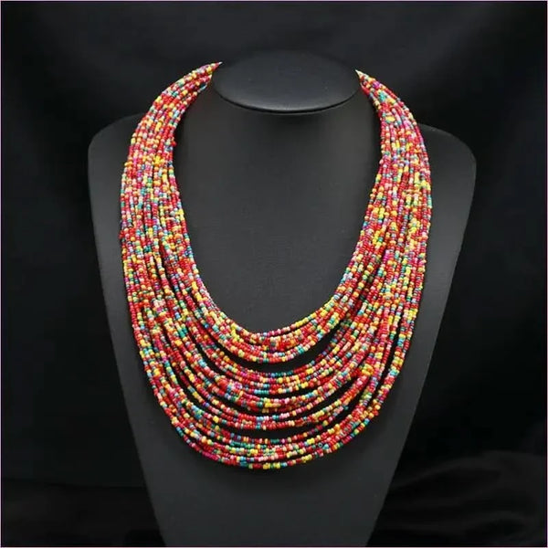 Bold Exaggerated Multi-layer Short Bohemian Women's Beaded Necklace