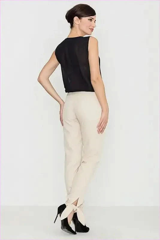 Bow Detail Long Leg Fashion Trousers Unique Style Bow Leg Trousers