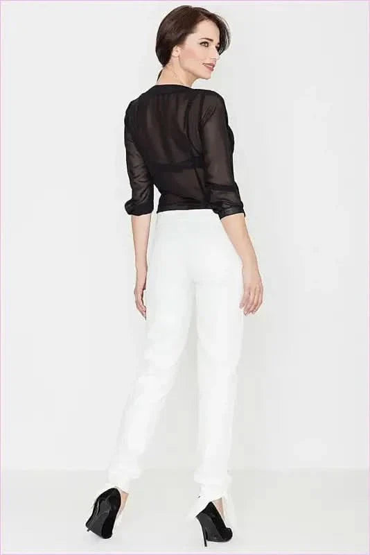 Bow Detail Long Leg Fashion Trousers Unique Style Bow Leg Trousers
