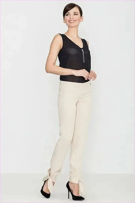Bow Detail Long Leg Fashion Trousers Unique Style Bow Leg Trousers