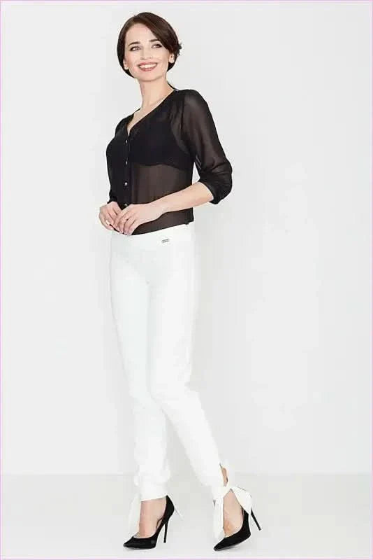 Bow Detail Long Leg Fashion Trousers Unique Style Bow Leg Trousers