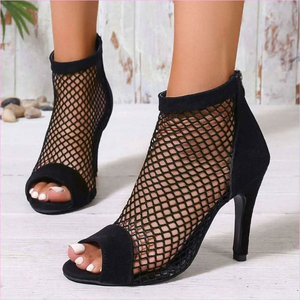 Breathable Mesh Ladies High Heel Zip Sandal Boots for Stylish Comfort