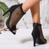 Breathable Mesh Ladies High Heel Zip Sandal Boots for Stylish Comfort