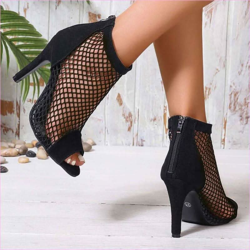 Breathable Mesh Ladies High Heel Zip Sandal Boots for Stylish Comfort