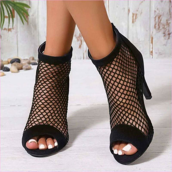 Breathable Mesh Ladies High Heel Zip Sandal Boots for Stylish Comfort
