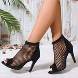 Breathable Mesh Ladies High Heel Zip Sandal Boots for Stylish Comfort