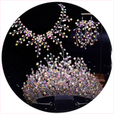 Bridal Headdress Crown Set with Colored Diamond Necklace and Earrings