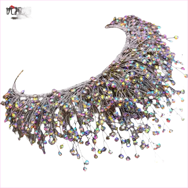 Bridal Headdress Crown Set with Colored Diamond Necklace and Earrings