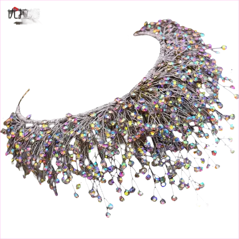 Bridal Headdress Crown Set with Colored Diamond Necklace and Earrings