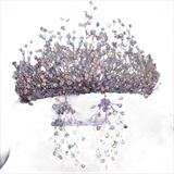 Bridal Headdress Crown Set with Colored Diamond Necklace and Earrings