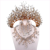 Bridal Headdress Crown Set with Colored Diamond Necklace and Earrings