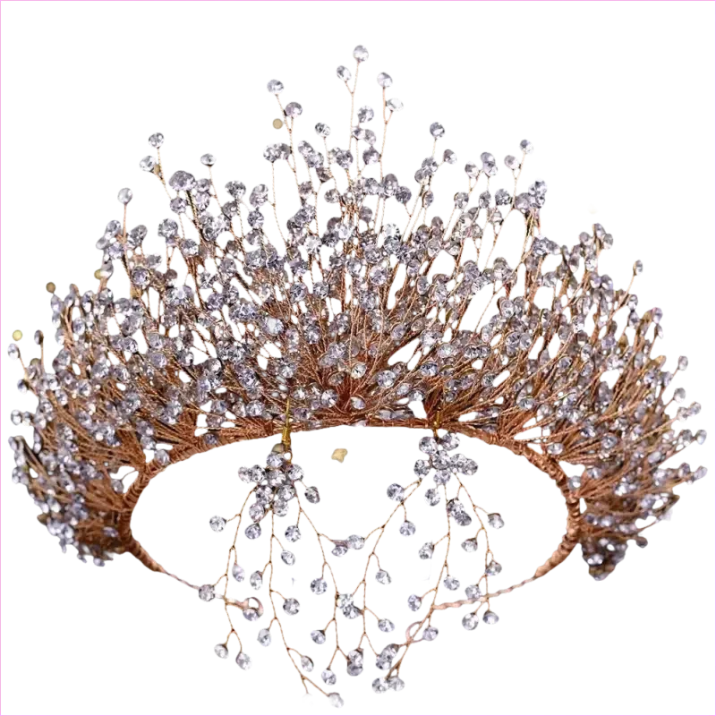 Bridal Headdress Crown Set with Colored Diamond Necklace and Earrings
