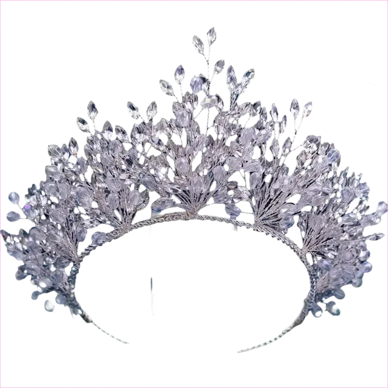 Bridal Headdress Crown Set with Colored Diamond Necklace and Earrings