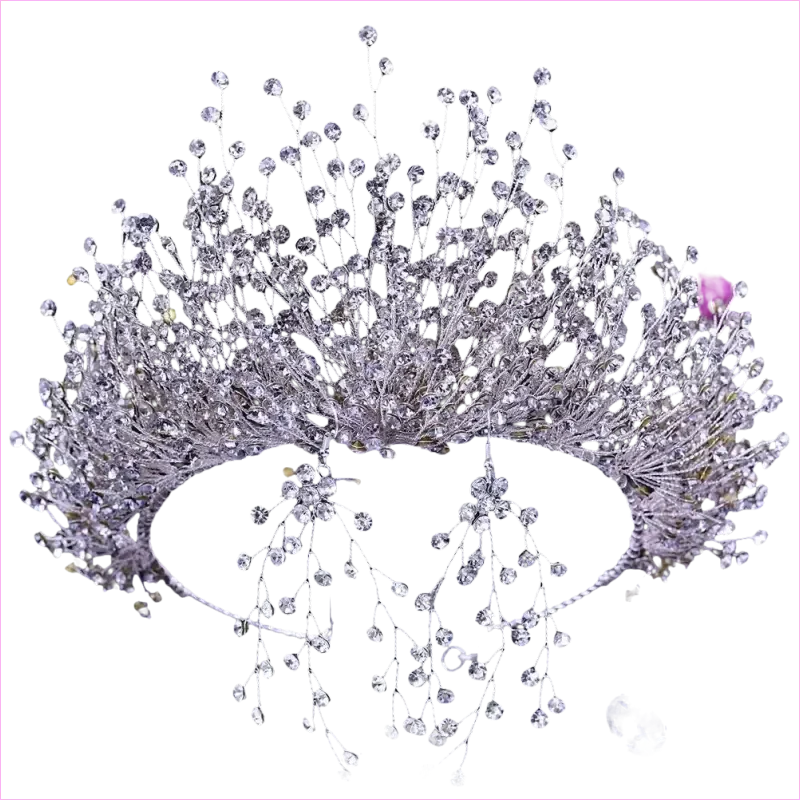 Bridal Headdress Crown Set with Colored Diamond Necklace and Earrings