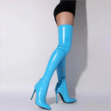 Bright Blue Slim Fitting Pointed-toe Long Stiletto Boots for Women