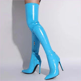 Bright Blue Slim Fitting Pointed-toe Long Stiletto Boots for Women