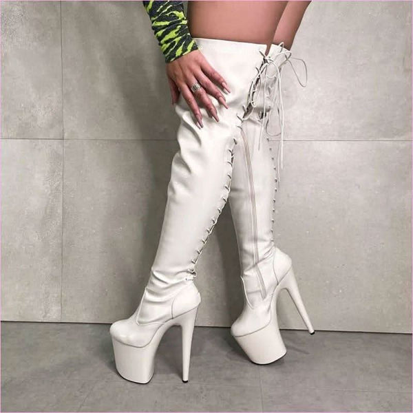 Bright Red Knee Boots 8inch Platform for Nightclub and Drag Style. Also In White, HALF PRICE For This Week Only