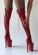 Bright Red Knee Boots 8inch Platform for Nightclub and Drag Style. Also In White, HALF PRICE For This Week Only