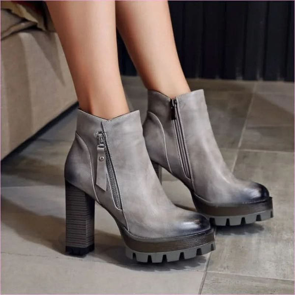 British Retro High Heel Boots with Thick Sole for Comfort and Style