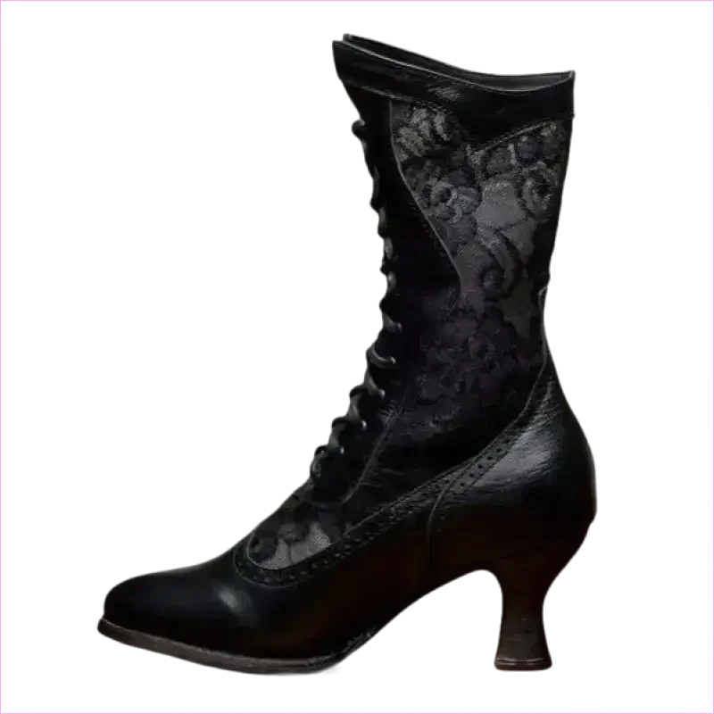 British Style Steampunk Lace-panelled Ladies Boots in White
