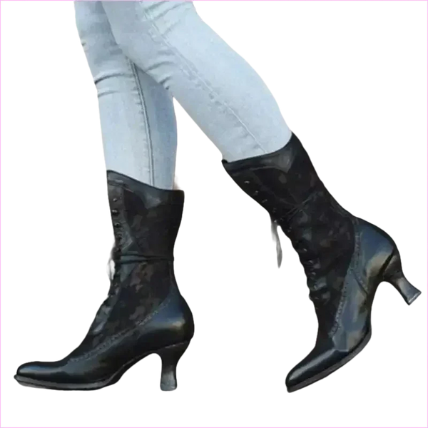 British Style Steampunk Lace-panelled Ladies Boots in White