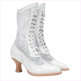 British Style Steampunk Lace-panelled Ladies Boots in White