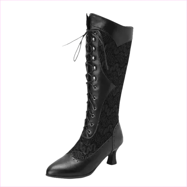 Brown and Black Victorian Style Steampunk Lace Pointed Toe Boots