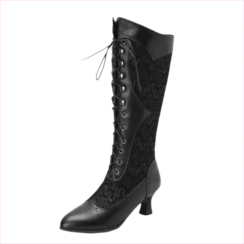 Brown and Black Victorian Style Steampunk Lace Pointed Toe Boots