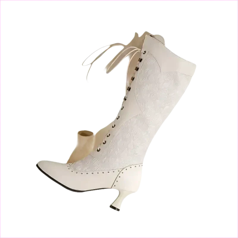 Brown and Black Victorian Style Steampunk Lace Pointed Toe Boots