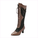 Brown and Black Victorian Style Steampunk Lace Pointed Toe Boots