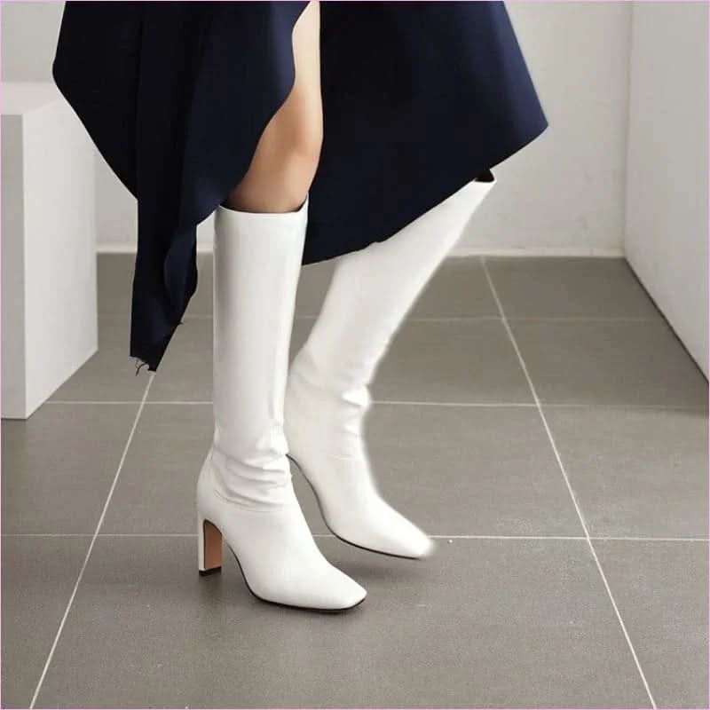Burgundy Wedge Heel Knee High Boots for Ladies