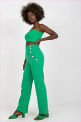 Button Front High Waisted Pants Unique Style