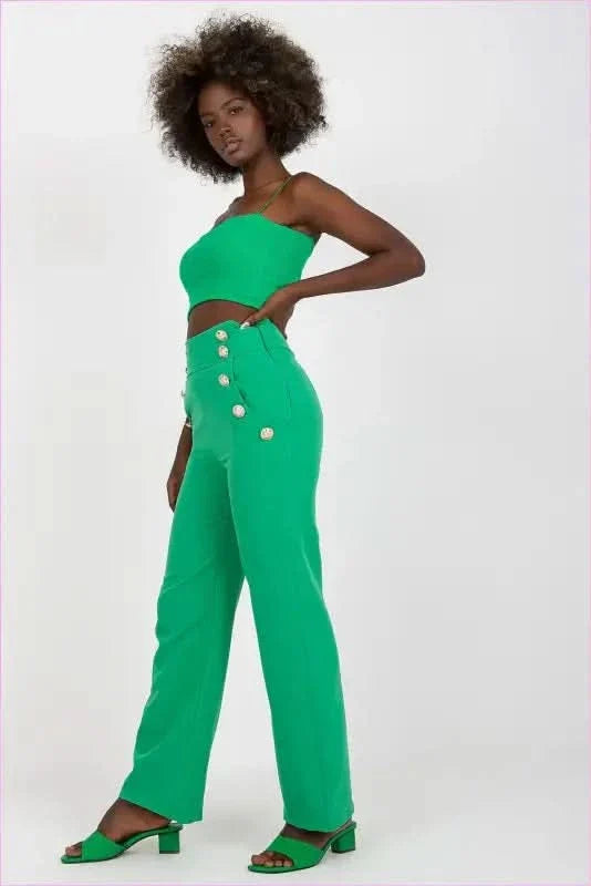 Button Front High Waisted Pants Unique Style