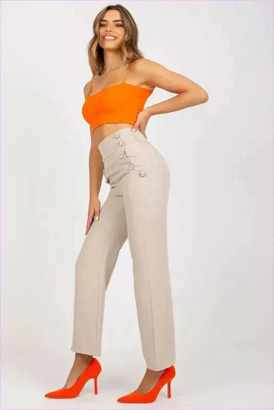 Button Front High Waisted Pants Unique Style