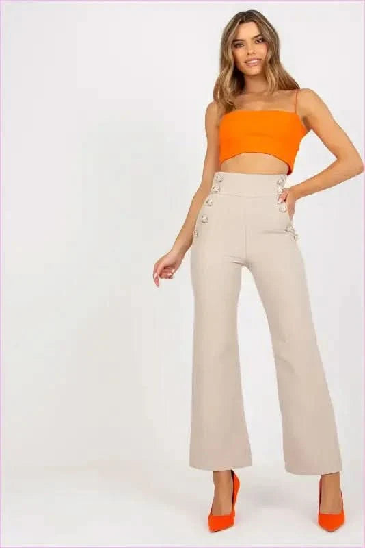 Button Front High Waisted Pants Unique Style
