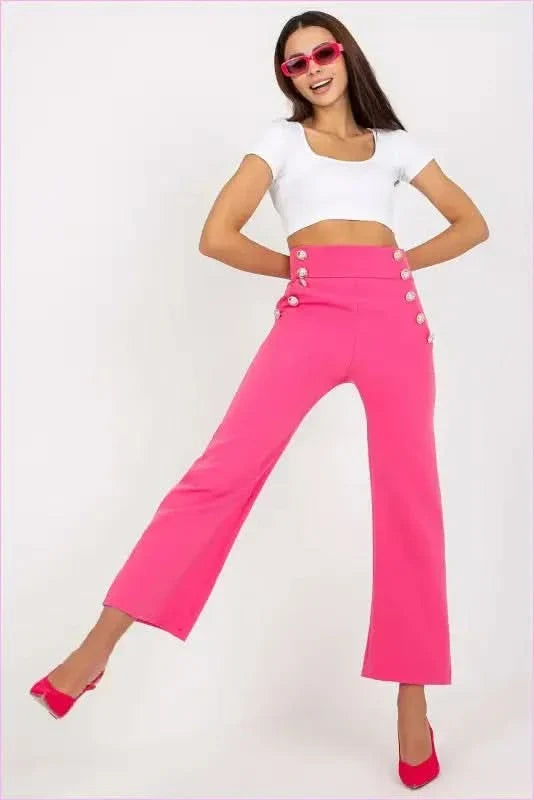 Button Front High Waisted Pants Unique Style