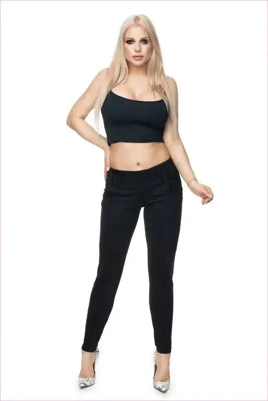 Button Trim Trousers Unique Style Fashion Pants