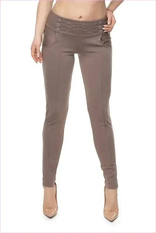 Button Trim Trousers Unique Style Fashion Pants