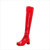 Candy Colours Block Heel Patent Leather Knee High Boots in Bright Yellow