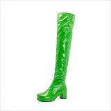 Candy Colours Block Heel Patent Leather Knee High Boots in Bright Yellow
