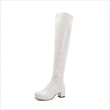 Candy Colours Block Heel Patent Leather Knee High Boots in Bright Yellow